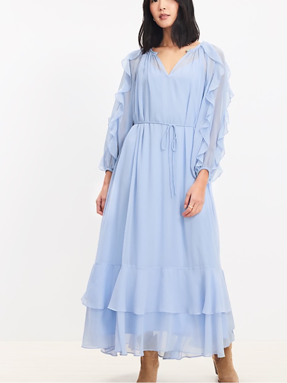 Like New! Loft Chiffon Ruffle Maxi Dress - Light Blue